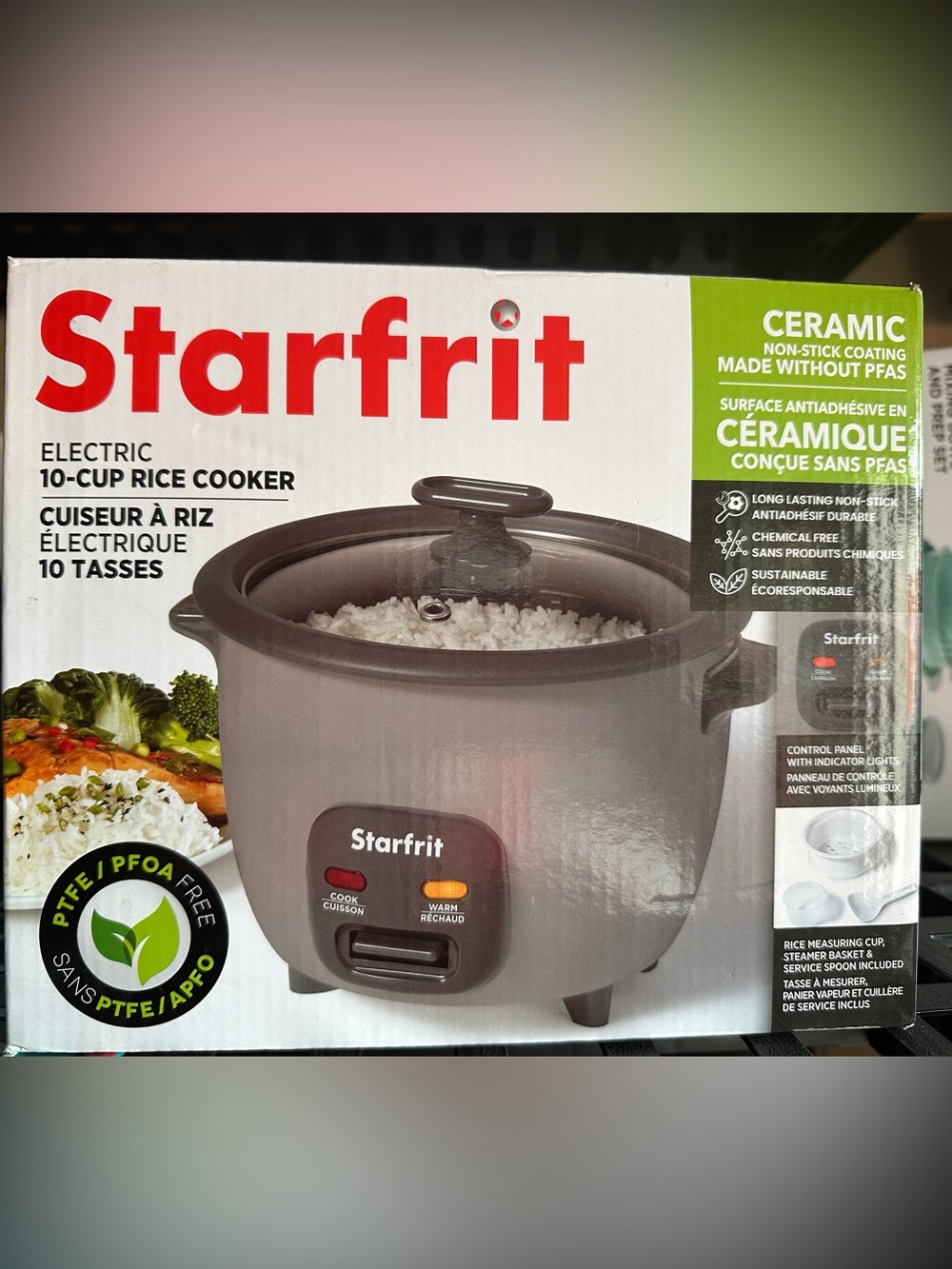 NEW in box Starfrit Ceramic 10-Cup Rice Cooker in Brown with Glass Lid